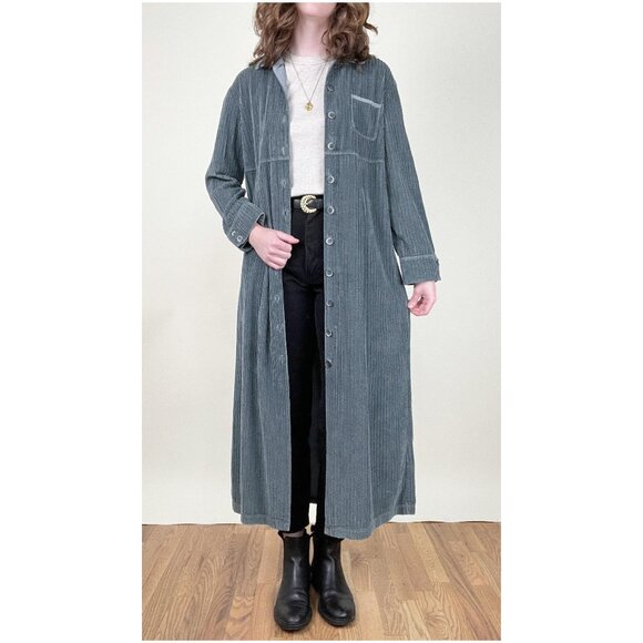 Vintage 90s Corduroy Midi Dress Long Duster Cardigan Jacket Coat Shacket 1990s - Picture 3 of 8
